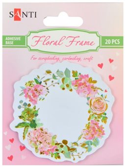 Набір паперових декорів з клейким шаром “Floral frame”, фольгованих, 75 мм, 20 шт, SANTI 742546