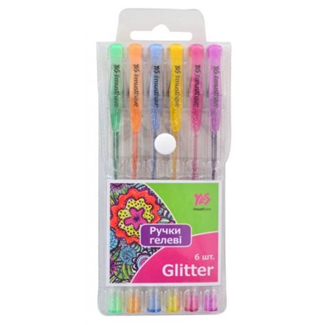 Ручки гелевые YES "Glitter", набор 6шт 411702