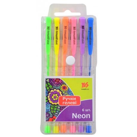 Ручки гелевые YES "Neon", набор 6 шт 411706