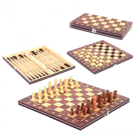 Шахи дерев'яні з магнітом Chess нарди шашки 3 в 1 (С 45103)