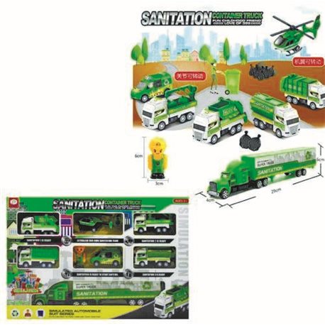 Игровой набор (5 машинок, трейлер, вертолет и персонаж) WL Toys «Спецтехника» серо-салатовый (399-258D)