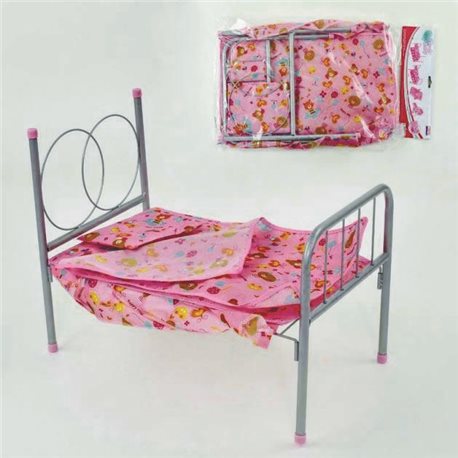 Кроватка для кукол FL-981 с постельным бельем Розовая (2-981-63899)
