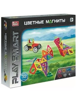 Магнитный конструктор Play Smart цветные магниты, 32 детали (Животные и машинки 2475)