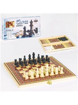 Шахматы 3в1 С 36818 (30) деревянная доска, деревянные шахматы, в коробке