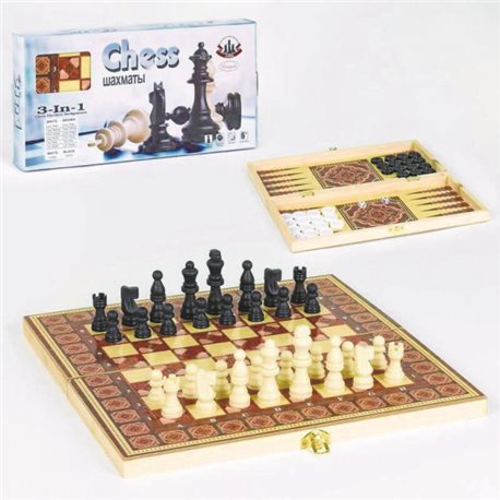 Шахматы 3в1 С 36818 (30) деревянная доска, деревянные шахматы, в коробке