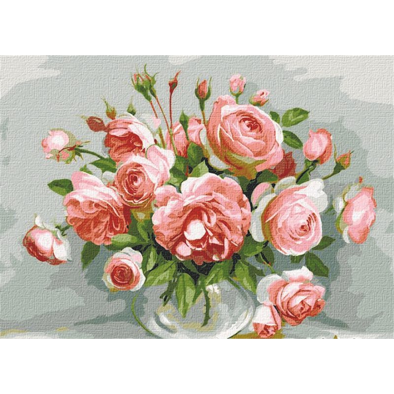 Фото Картина по номерам "Розы в стеклянной вазе" Идейка (KHO3198)