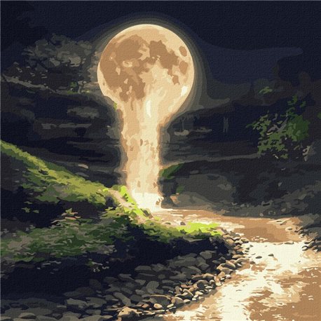 Картина за номерами "Місячний водопад з фарбами металік" Ідейка (KHO5033)