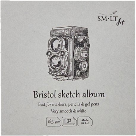 Альбом для ескізів AUTHENTIC (Bristol) Layflat 14,8*14,8см, 185г/м2, 32л, білий та гладкий папір, SMILTAINIS