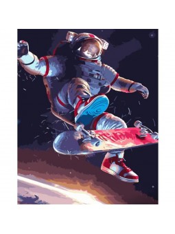 Набор для росписи по номерам Космонавт на скейте Strateg размером 40х50 см (GS888)
