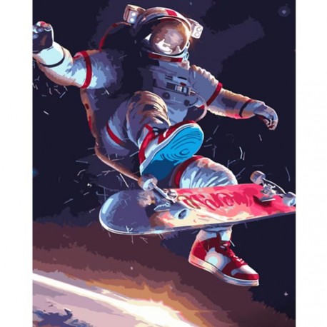 Набір для розпису по номерах Космонавт на скейті Strateg розміром 40х50 см (GS888)