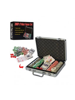 Настольная игра M 2779 (6шт) покер,200фиш(11,5г-с номин),2кол.карт,кубик,в чемодане(алюм),30-20-8см