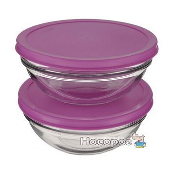 Набір круглих салатників Pasabahce Chef's з фіолетовими кришками 20 см х 2 шт (53573 н-р) 926618 фото