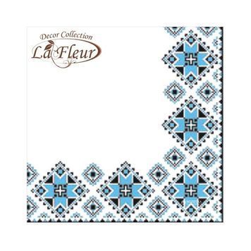 Серветки столові La Fleur двошарові 33х33 cм 20 шт Вишивка Блакитні (4820012348596) 928218 фото