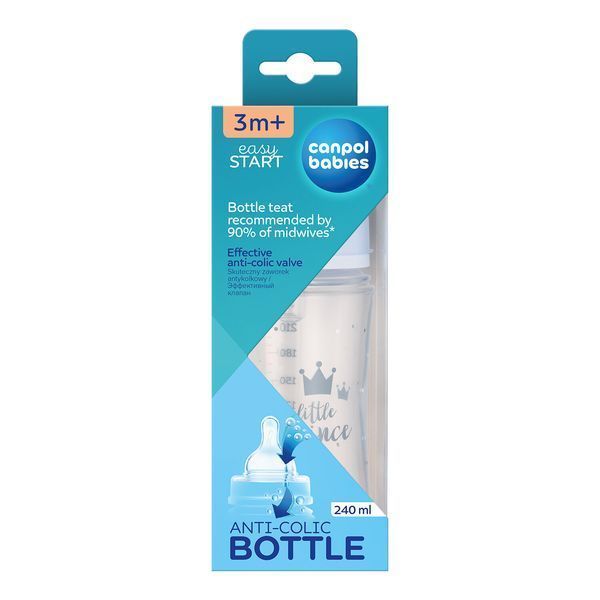Canpol babies Пляшка антиколікова з широким отвором 240 мл PP Easystart Royal baby синя 35/234_blu 01200253 фото