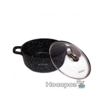 Каструля Kamille 20 * 8,5 см з литого алюмінію з антипригарним покриттям "чорний мармур" і скляною кришкою (4424) 925796 фото