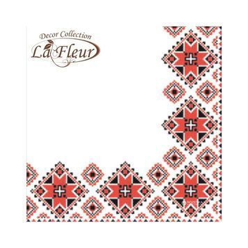 Серветки столові La Fleur двошарові 33х33 cм 20 шт Вишивка Червоні (4820012349203) 928220 фото