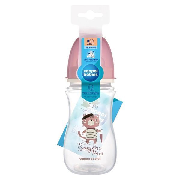 Canpol babies Пляшка антиколікова з широким отвором 240 мл PP Easystart Bonjour Paris рожева 35/232_ 01200250 фото